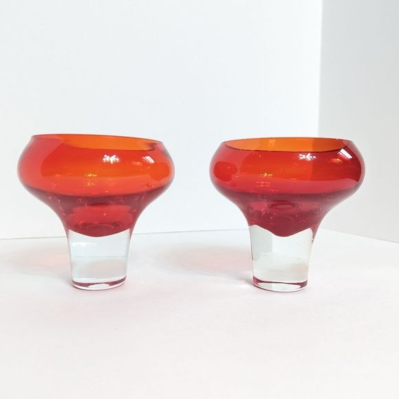 Mid Century Coupe Glass Set of 2 Cranberry Red Vintage Retro - Picture 4 of 10